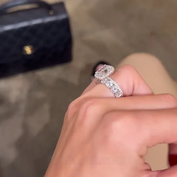 Cushion Cut Diamond White Halo 925 Sterling Silver Ring Set