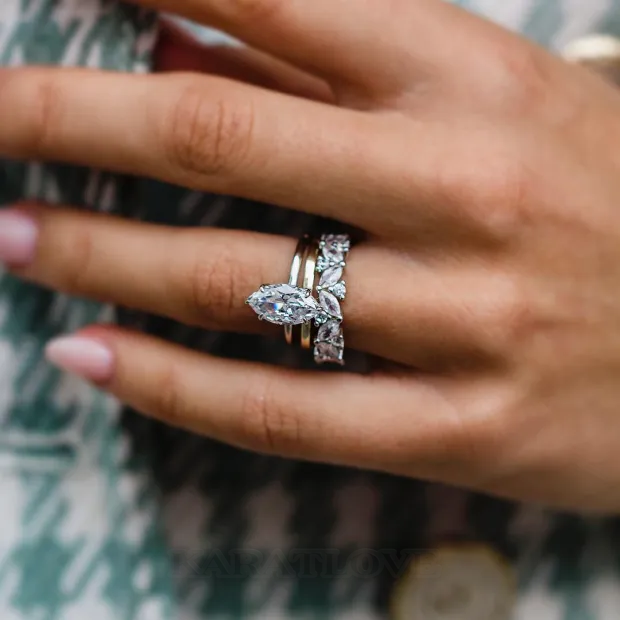 Marquise Cut Diamond White Solitaire 3-Piece 925 Sterling Silver Ring Set Marquise Cut Diamond White Solitaire 3-Piece 925 Sterling Silver Ring Set