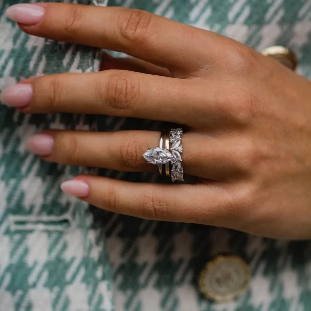 Marquise Cut Diamond White Solitaire 3-Piece 925 Sterling Silver Ring Set