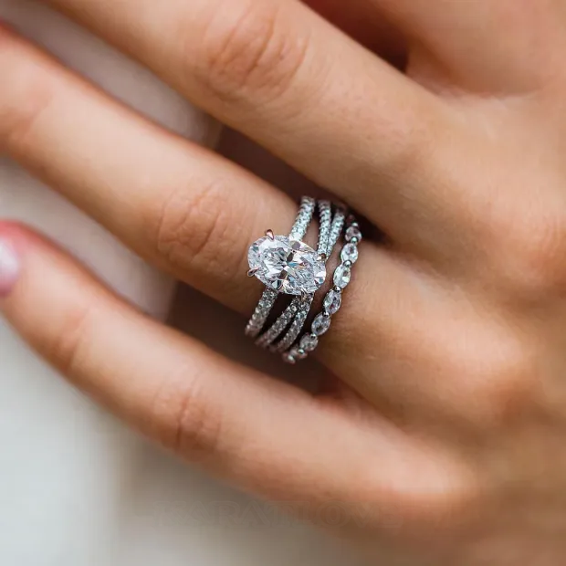 Oval Cut Diamond White Classic 3-Piece 925 Sterling Silver Ring Set Oval Cut Diamond White Classic 3-Piece 925 Sterling Silver Ring Set