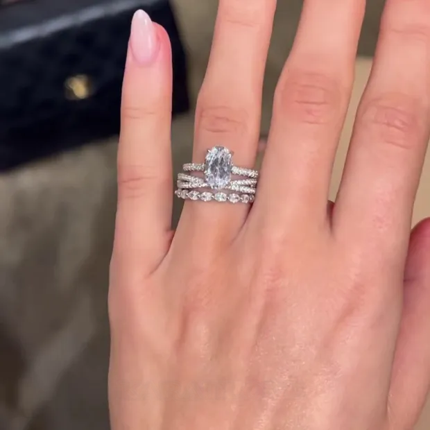 Oval Cut Diamond White Classic 3-Piece 925 Sterling Silver Ring Set