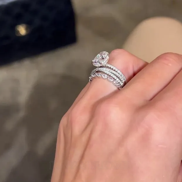 Oval Cut Diamond White Classic 3-Piece 925 Sterling Silver Ring Set