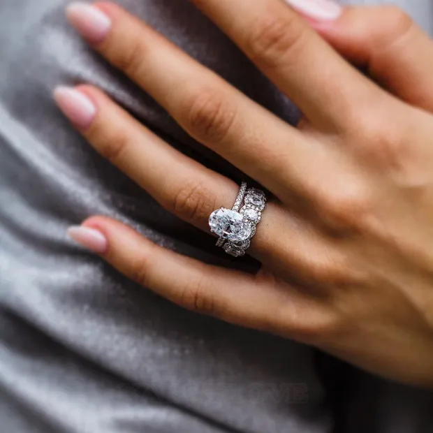 Oval Cut Diamond White Classic 925 Sterling Silver Ring Set