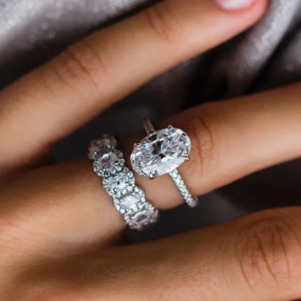 Oval Cut Diamond White Classic 925 Sterling Silver Ring Set