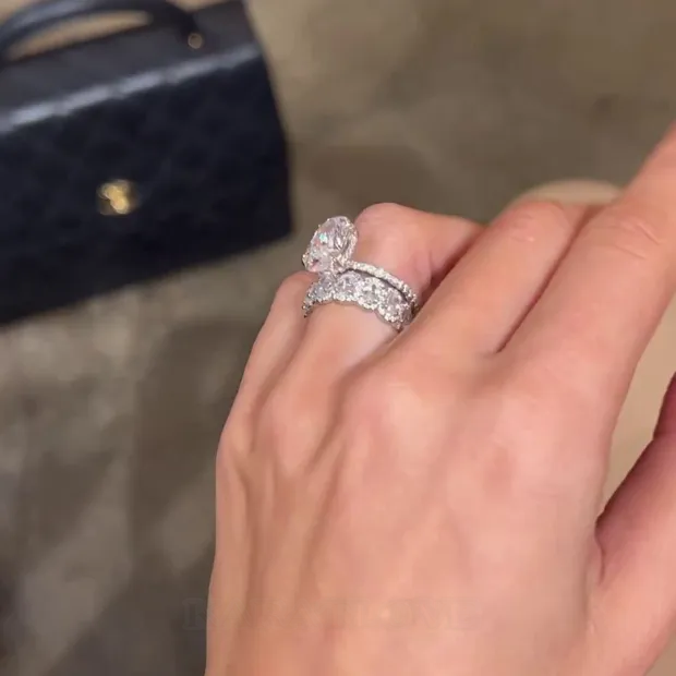 Oval Cut Diamond White Classic 925 Sterling Silver Ring Set