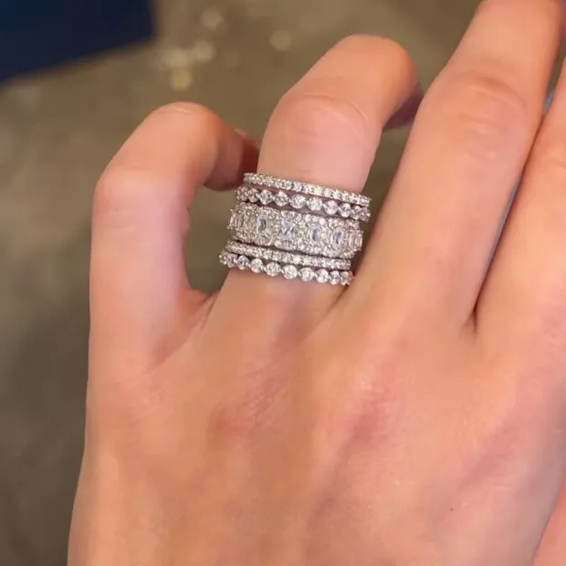 Emerald Cut Diamond White 5-Piece 925 Sterling Silver Band Ring Set