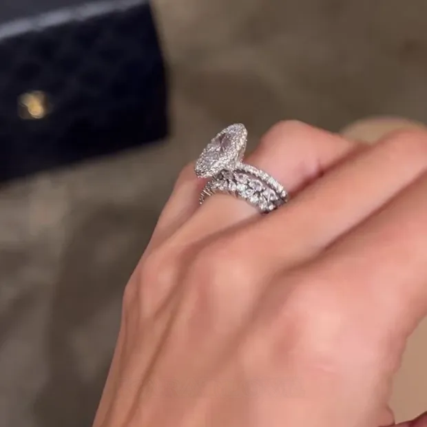 Oval Cut Diamond White Halo 3-Piece 925 Sterling Silver Ring Set