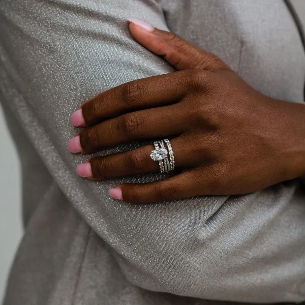 Oval Cut Diamond White 3-Piece 925 Sterling Silver Ring Set