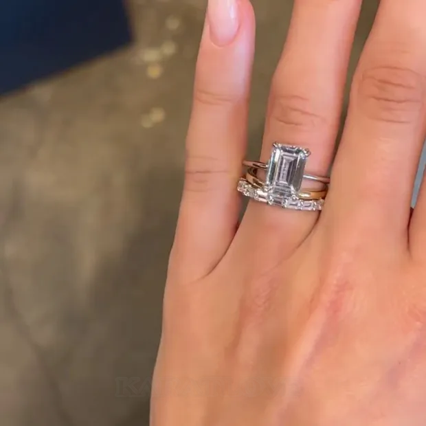 Emerald Cut Diamond White Solitaire 3-Piece 925 Sterling Silver Ring Set