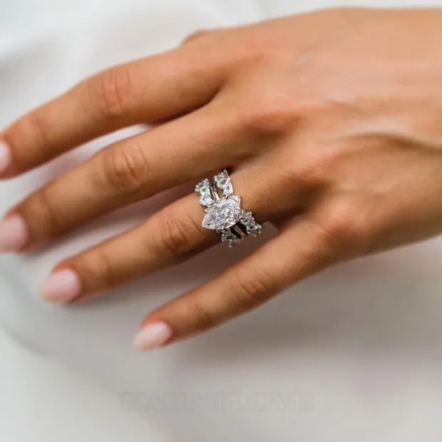 Pear Cut Diamond White Solitaire 3-Piece 925 Sterling Silver Ring Set Pear Cut Diamond White Solitaire 3-Piece 925 Sterling Silver Ring Set