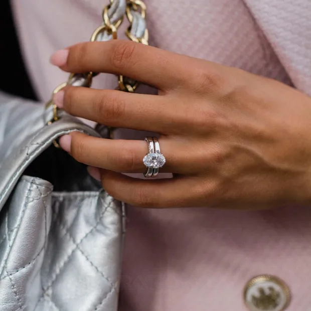 Oval Cut Diamond White Classic 925 Sterling Silver Ring Set