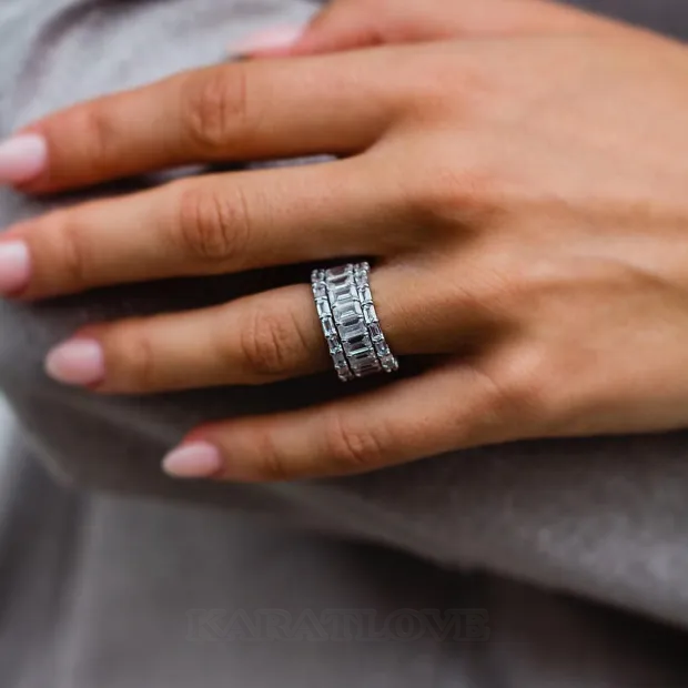 Emerald Cut Diamond White 3-Piece 925 Sterling Silver Band Ring Set