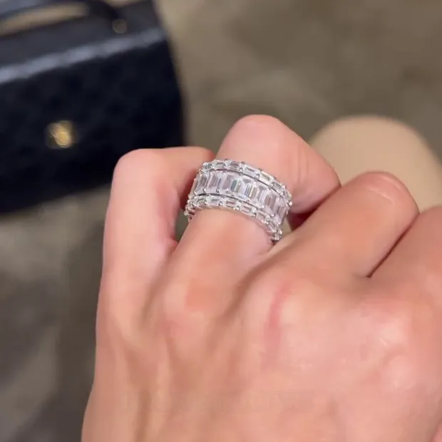 Emerald Cut Diamond White 3-Piece 925 Sterling Silver Band Ring Set