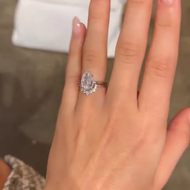 Pear Cut Diamond White Classic 925 Sterling Silver Ring Set