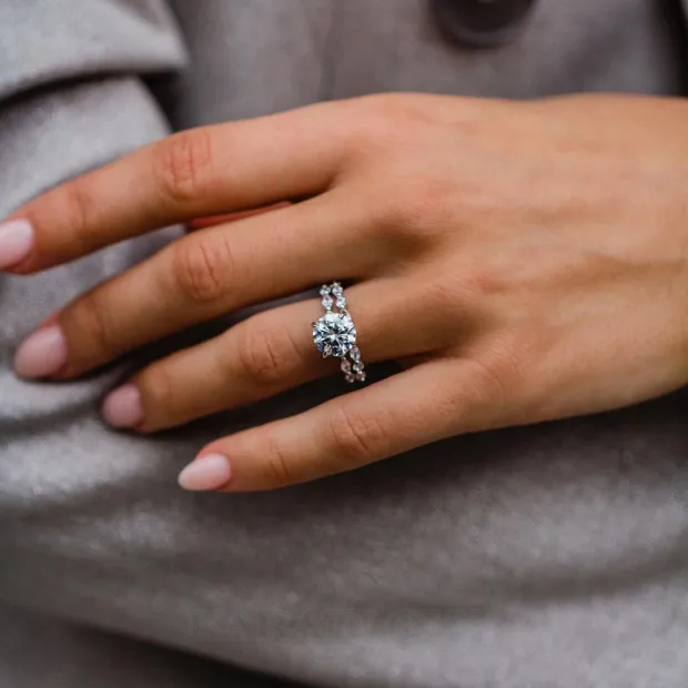 Round Cut Diamond White Classic 925 Sterling Silver Ring Set