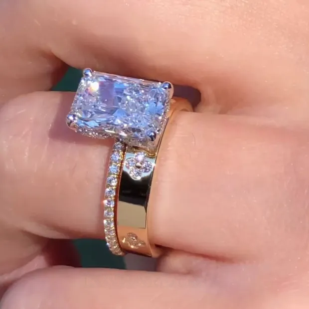 Radiant Cut Diamond White Classic 925 Sterling Silver Ring Set Radiant Cut Diamond White Classic 925 Sterling Silver Ring Set