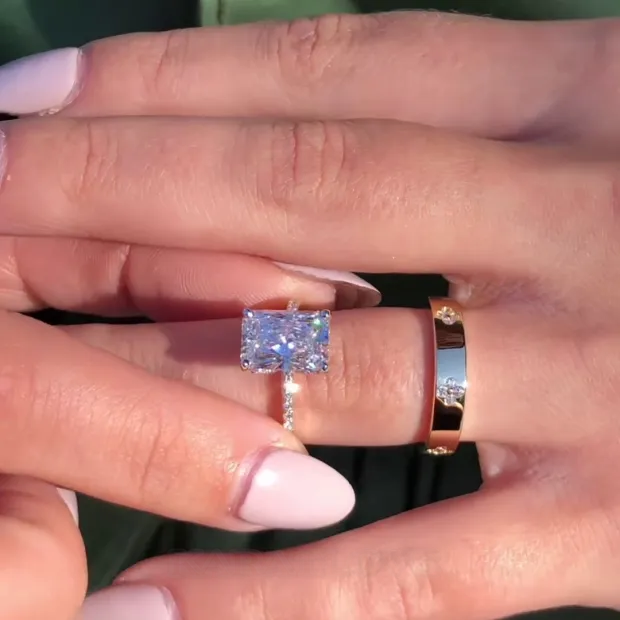 Radiant Cut Diamond White Classic 925 Sterling Silver Ring Set