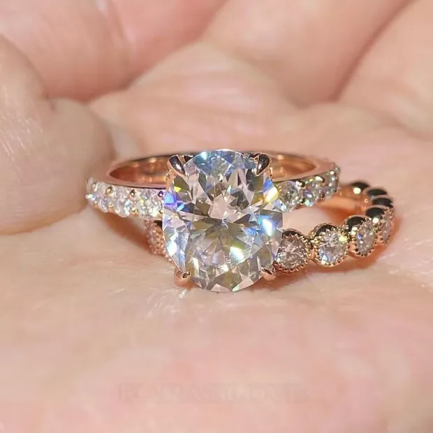 Oval Cut Diamond White Classic Rose Gold 925 Sterling Silver Ring Set Oval Cut Diamond White Classic Rose Gold 925 Sterling Silver Ring Set