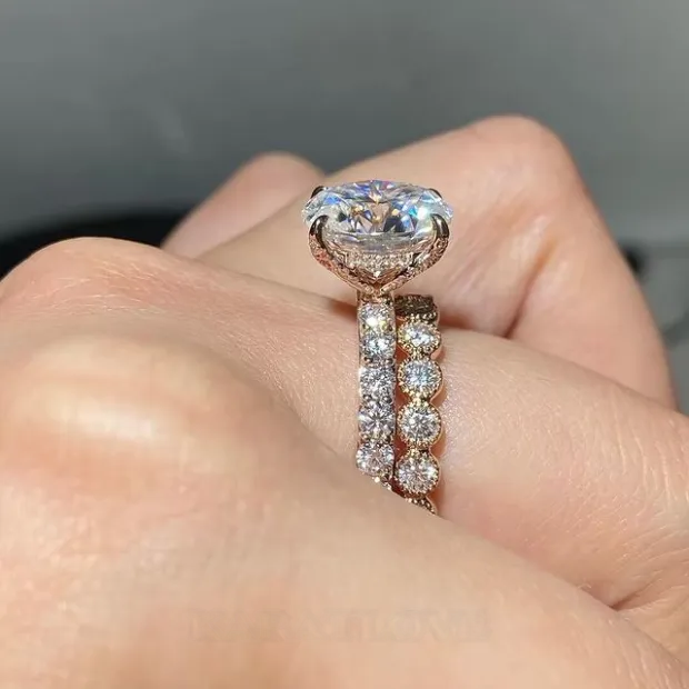 Oval Cut Diamond White Classic Rose Gold 925 Sterling Silver Ring Set