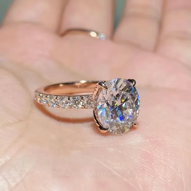 Oval Cut Diamond White Classic Rose Gold 925 Sterling Silver Ring Set