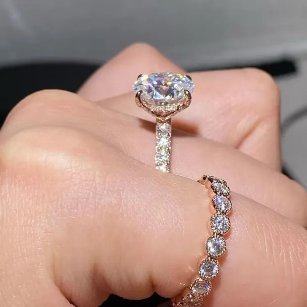 Oval Cut Diamond White Classic Rose Gold 925 Sterling Silver Ring Set