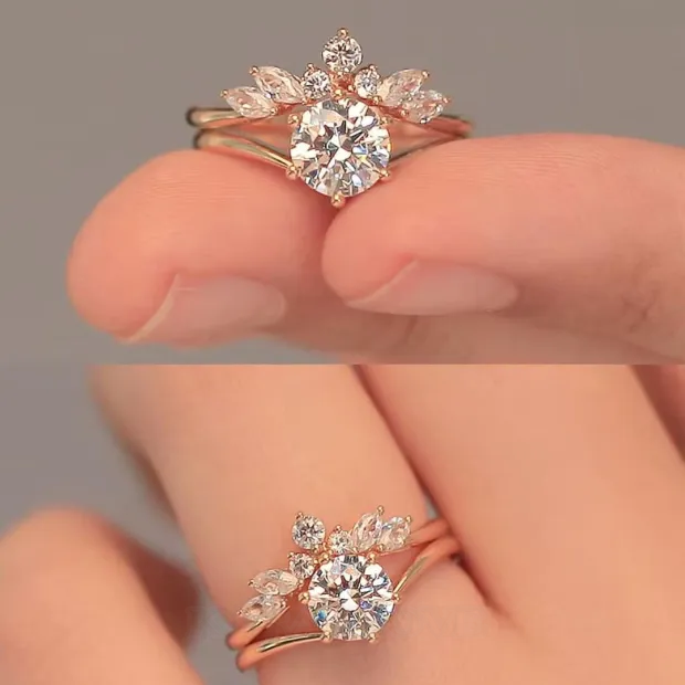 Round Cut Diamond White Solitaire Rose Gold 925 Sterling Silver Ring Set Round Cut Diamond White Solitaire Rose Gold 925 Sterling Silver Ring Set