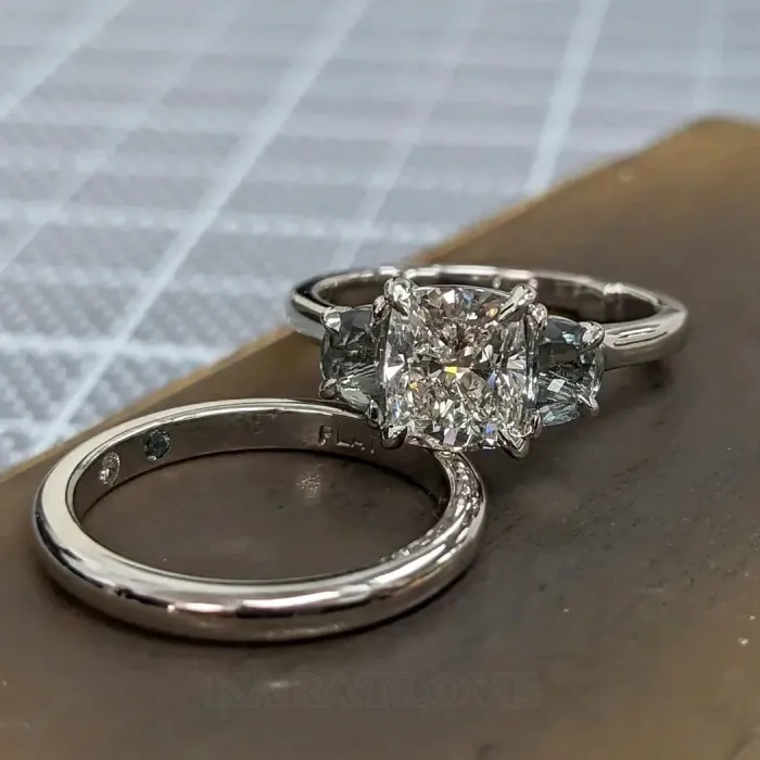 Cushion Cut Diamond White 925 Sterling Silver 3-Stone Ring Set Cushion Cut Diamond White 925 Sterling Silver 3-Stone Ring Set