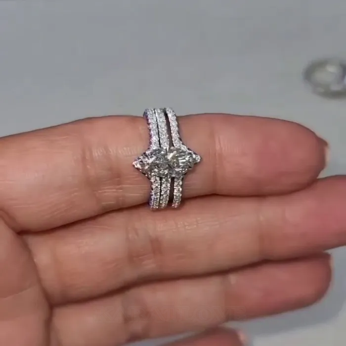 Marquise Cut Diamond White 925 Sterling Silver 3-Piece Ring Set