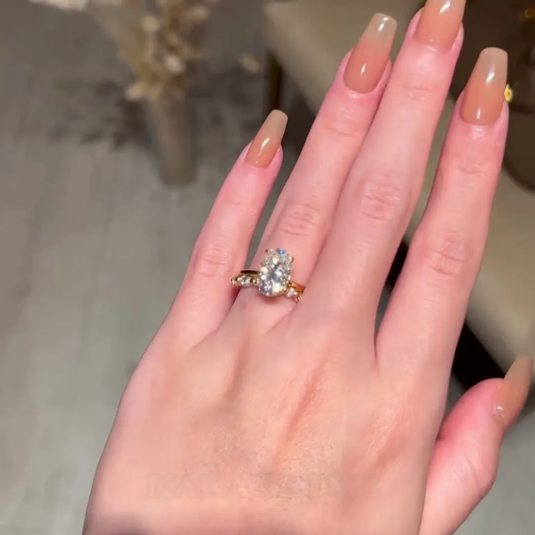 Oval Cut Diamond White Hidden Halo 925 Sterling Silver Yellow Gold Ring Set