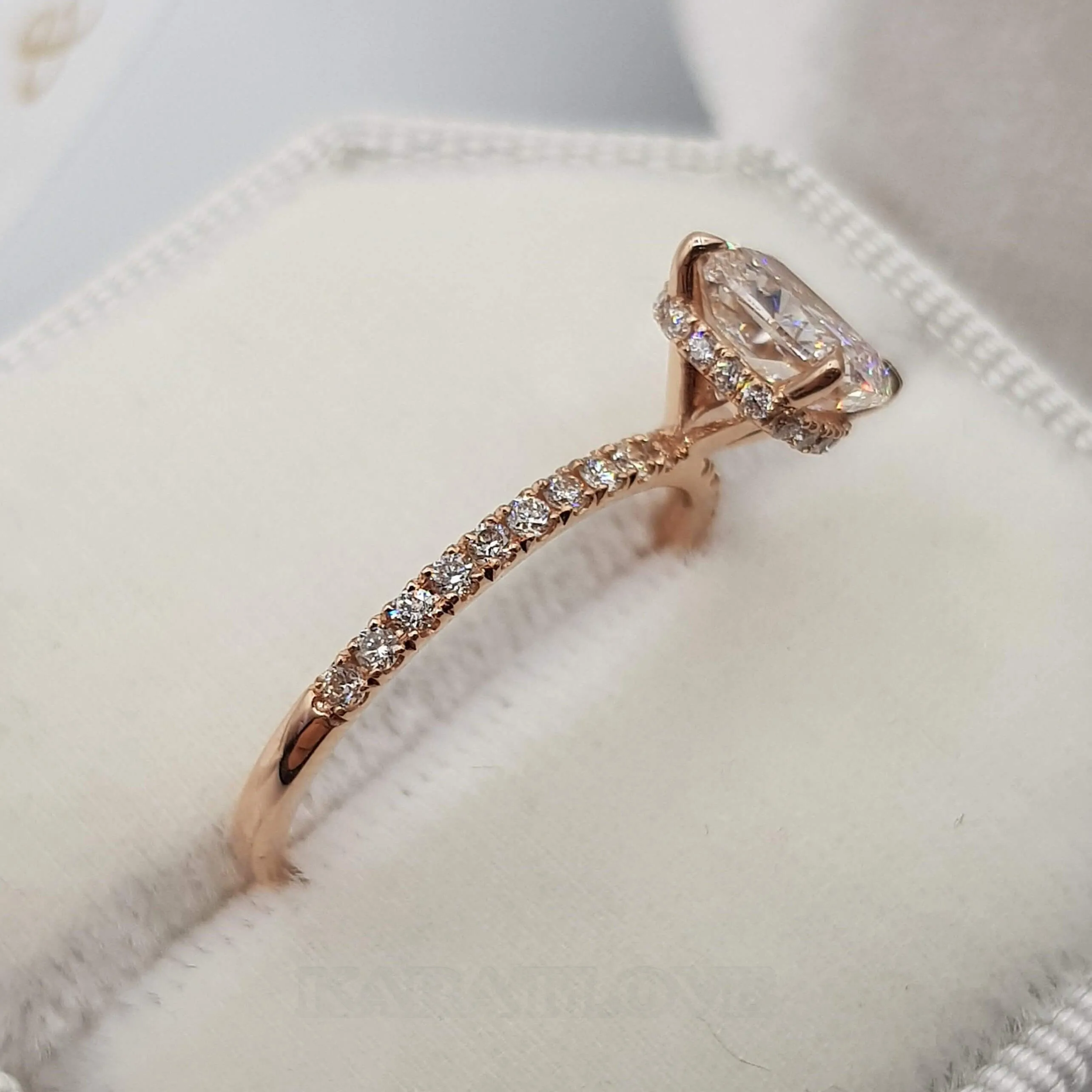 Cushion Cut Diamond White 925 Sterling Silver Rose Gold Hidden Halo Ring Set