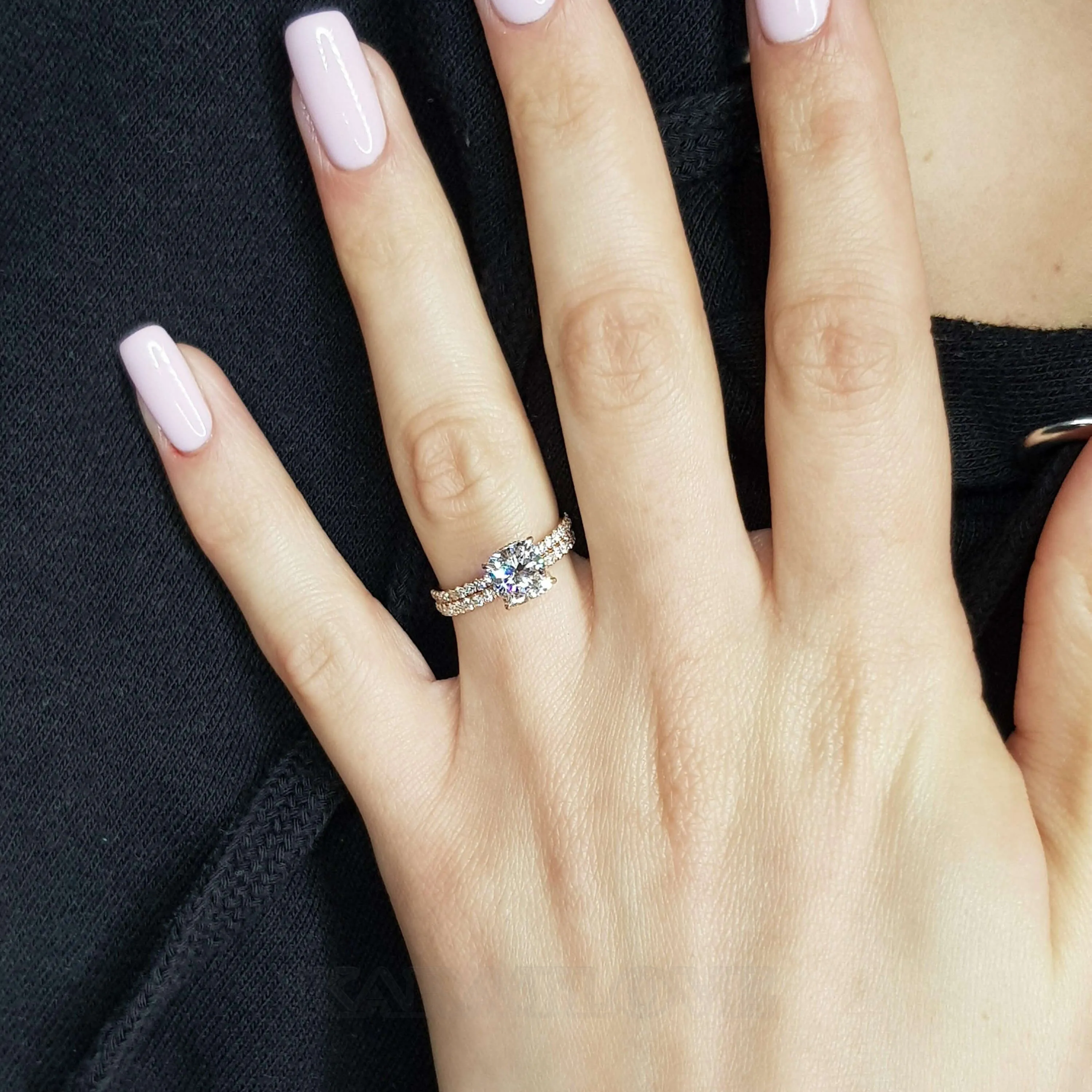 Cushion Cut Diamond White 925 Sterling Silver Rose Gold Hidden Halo Ring Set