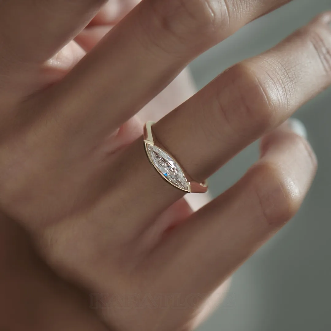 Marquise Cut Diamond White 925 Sterling Silver Yellow Gold Solitaire 3-piece Art Deco Ring Set