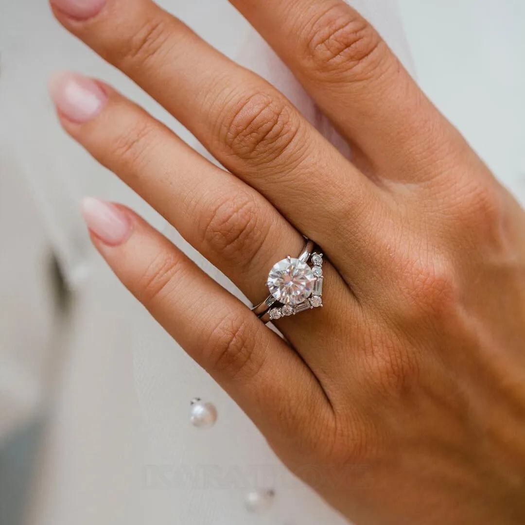 Round Cut Diamond White 925 Sterling Silver Classic Solitaire Ring Set
