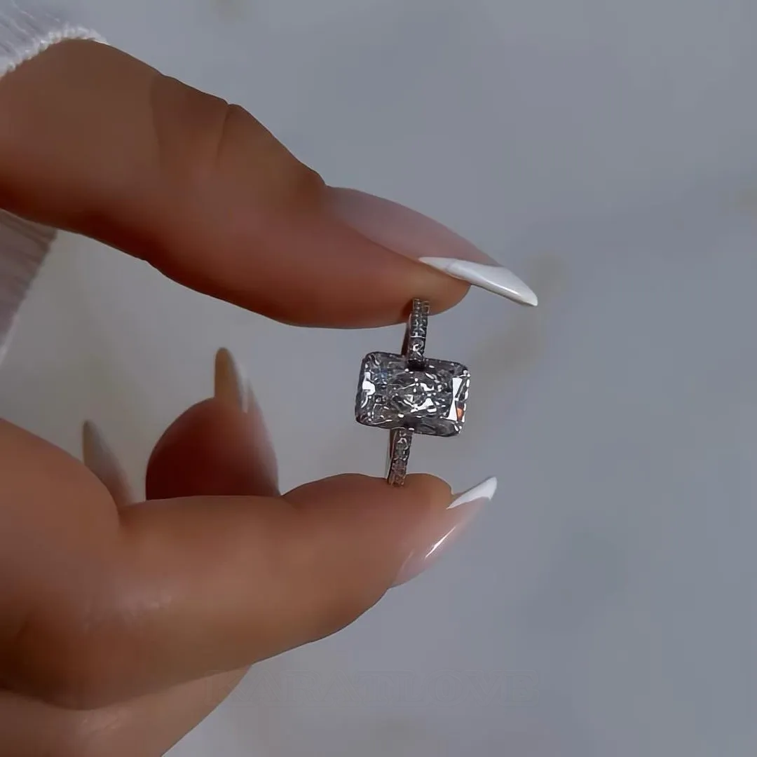 Radiant Diamond White Sterling Silver Halo Ring Set