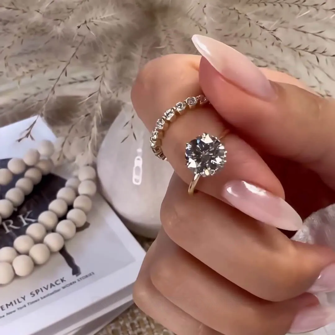 Round Diamond White Sterling Silver Gold Halo Ring Set
