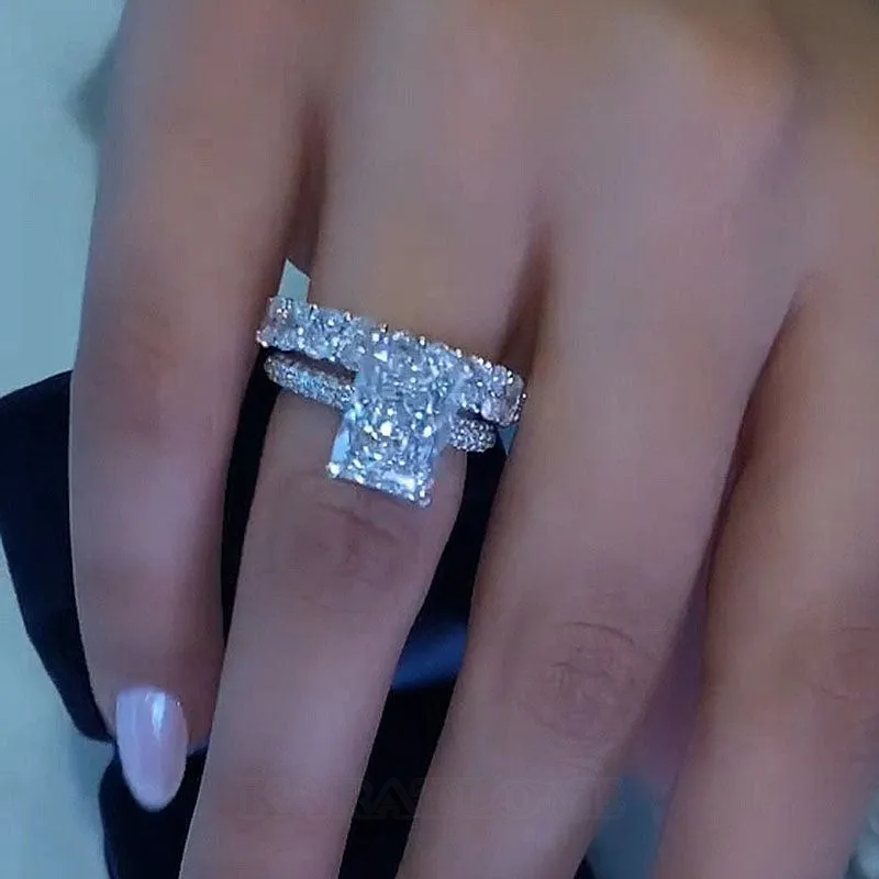 Radiant Cut Diamond White Sterling Silver Ring Set