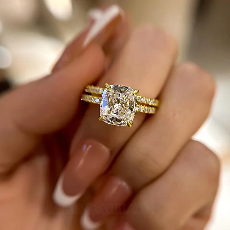 Cushion Cut Diamond White Sterling Silver Halo Ring Set