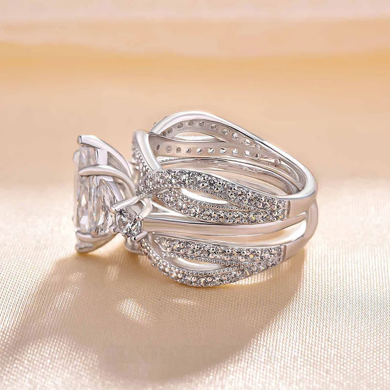 Marquise Cut Diamond White Sterling Silver 3-Stone Ring Set