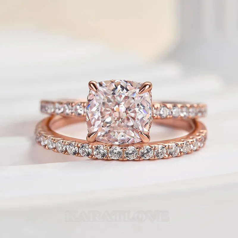 Cushion Cut Diamond White Sterling Silver Halo Ring Set