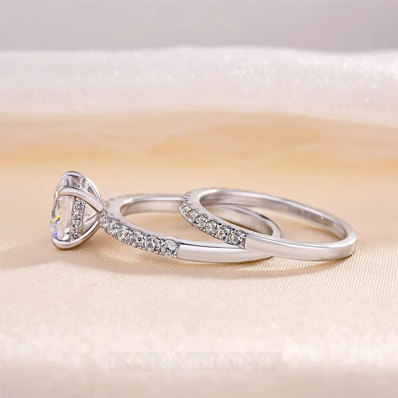 Cushion Cut Diamond White Sterling Silver Halo Ring Set