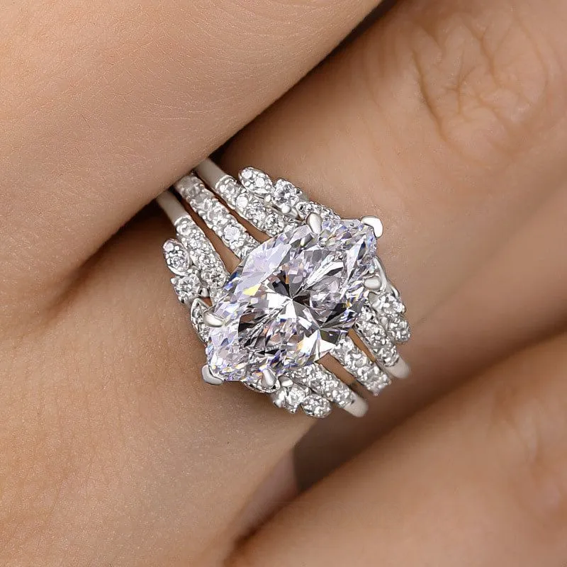 Marquise Cut Diamond White Sterling Silver Ring Set