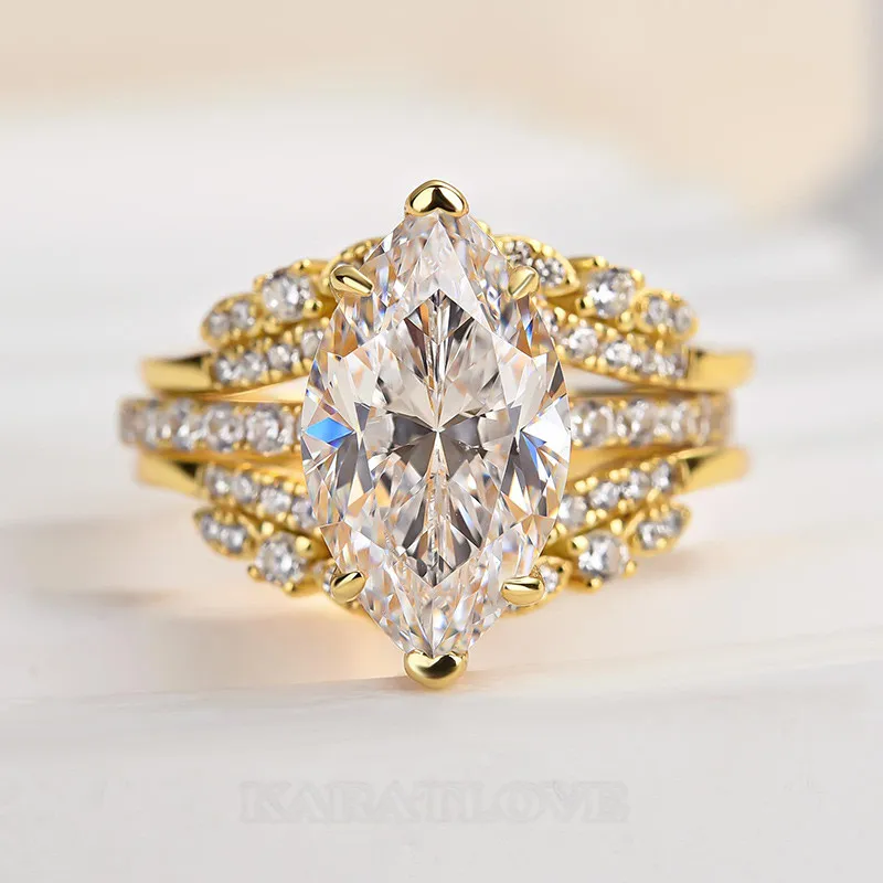 Marquise Cut Diamond White Sterling Silver Ring Set