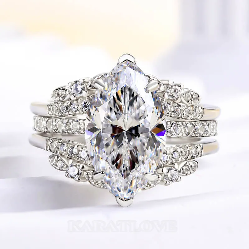 Marquise Cut Diamond White Sterling Silver Ring Set
