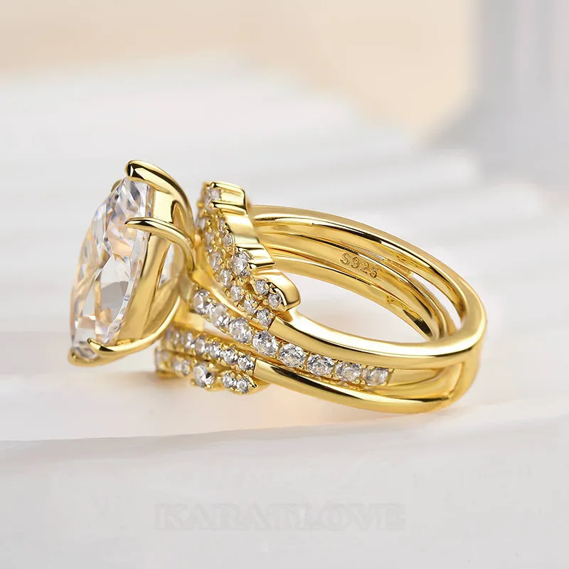 Marquise Cut Diamond White Sterling Silver Ring Set