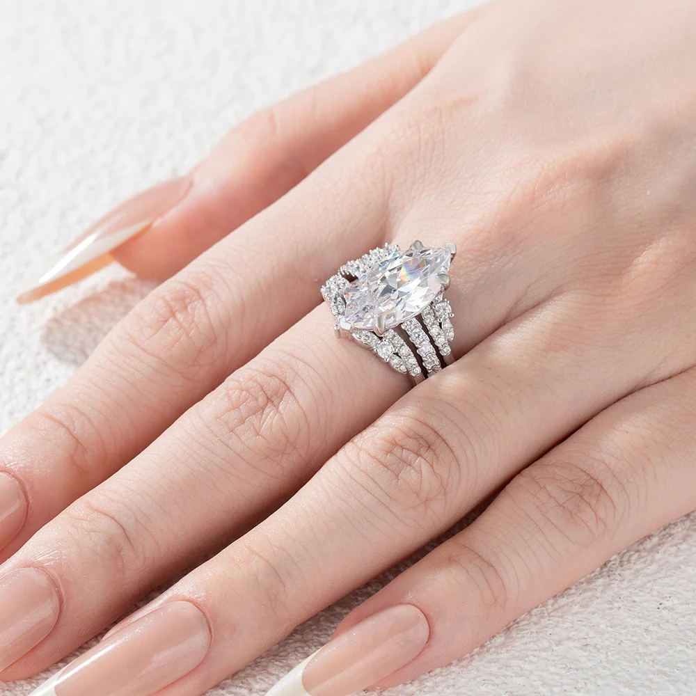 Marquise Cut Diamond White Sterling Silver Ring Set