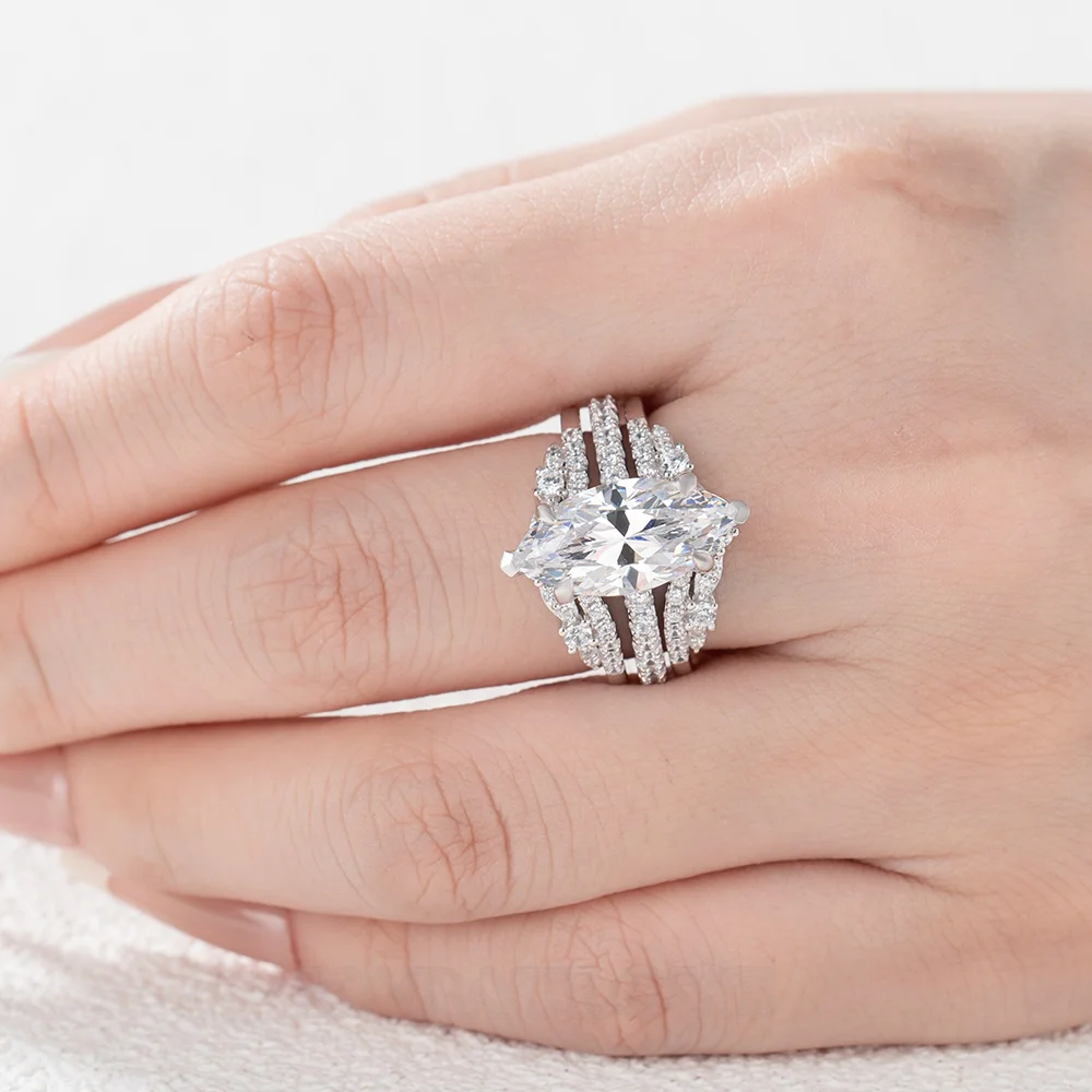 Marquise Cut Diamond White Sterling Silver Ring Set