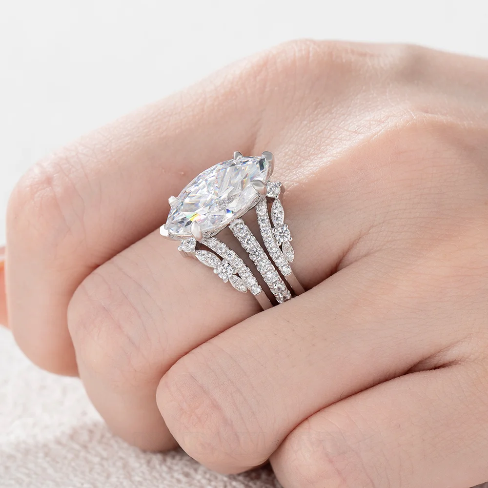 Marquise Cut Diamond White Sterling Silver Ring Set