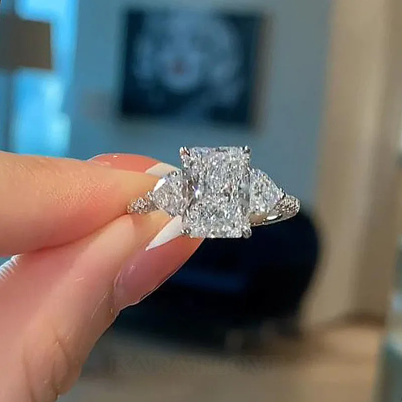 Radiant Cut Diamond White Sterling Silver 3-Stone Ring Set