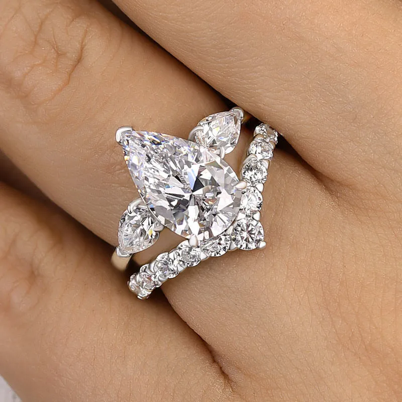 Pear Cut Diamond White Sterling Silver 3-Stone Ring Set