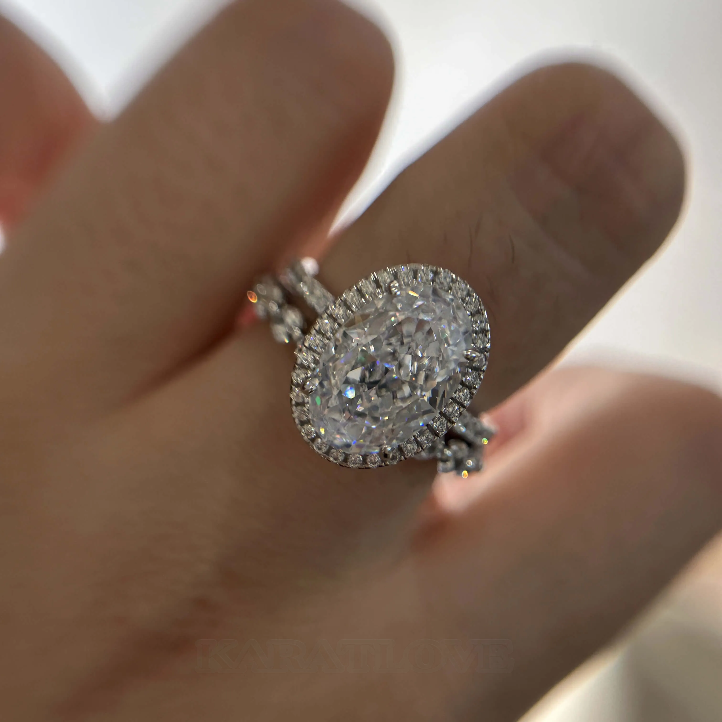 Oval Cut Diamond White Sterling Silver Halo Ring Set